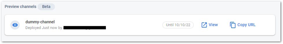 Screenshot of a preview channel in Firebase Hosting by author