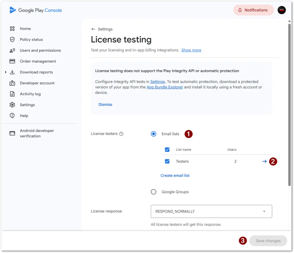 Setting up test purchases for Android Apps in Google Play Console