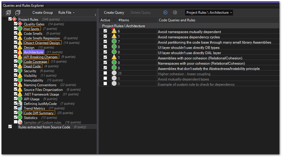 List of all project rules with violations in the Queries and Rules Explorer