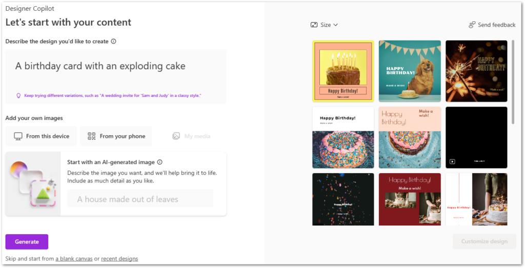 AI image generation in Microsoft Designer, screenshot by author