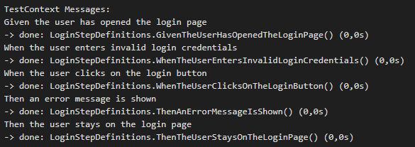 Logging of executed steps in Test Explorer output