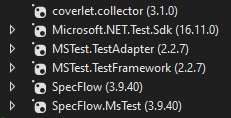 Installed packages when using MsTest framework