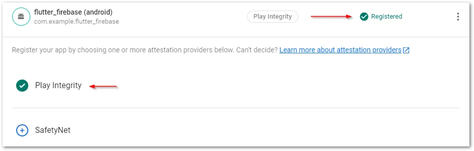 Screenshot of completed Play Integrity setup in Firebase by author