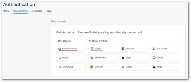 Screenshot of available sign-in methods by author