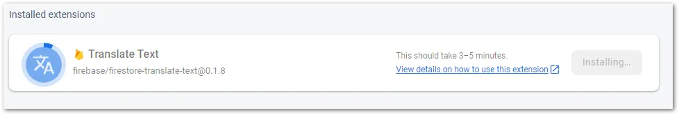 Screenshot of Firebase extension install process by author