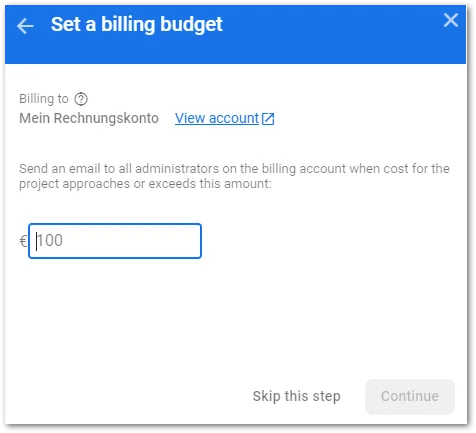 Billing alert setup screenshot by author
