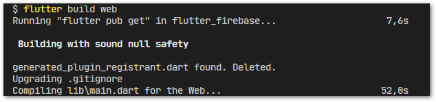 Screenshot of the build process of a Flutter web app by author