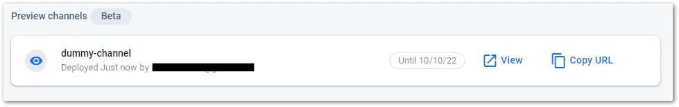 Screenshot of a preview channel in Firebase Hosting by author