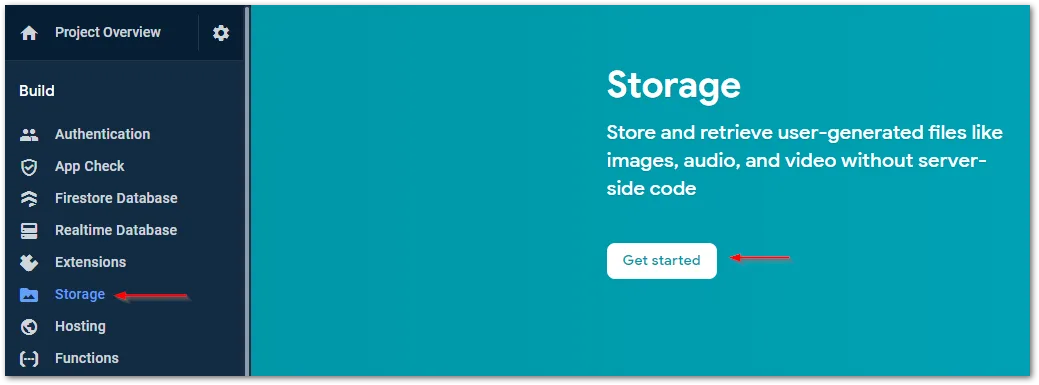 Screenshot of Firebase Storage setup by author