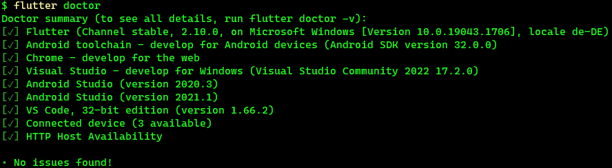 Screenshot of diagnostics output by author