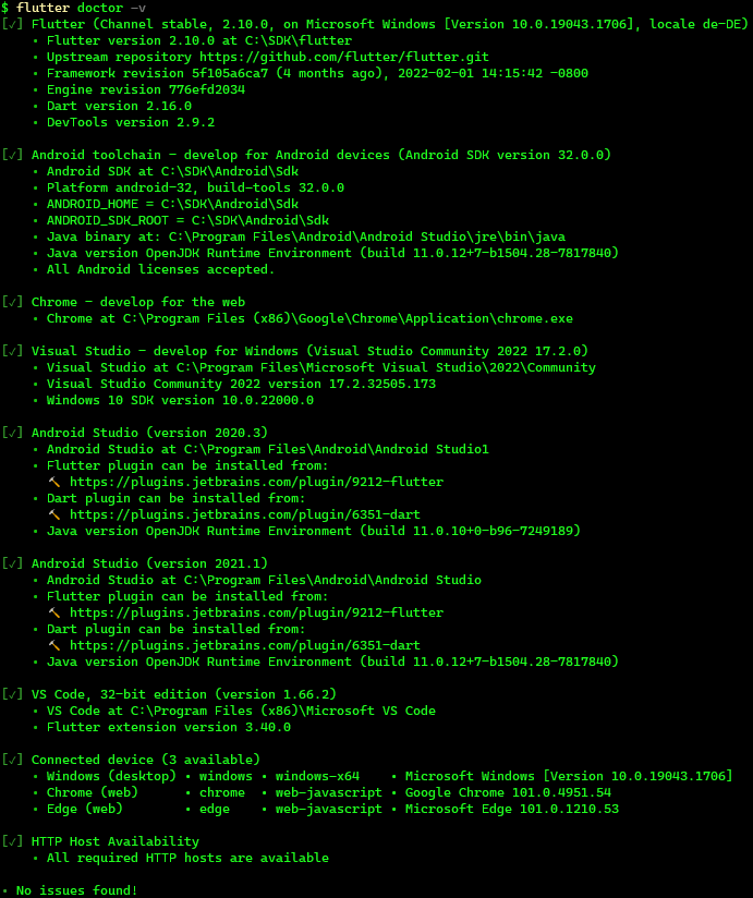 Screenshot of diagnostics output by author