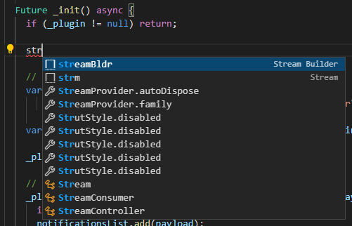 Screenshot of Awesome Flutter Snippets in VS Code