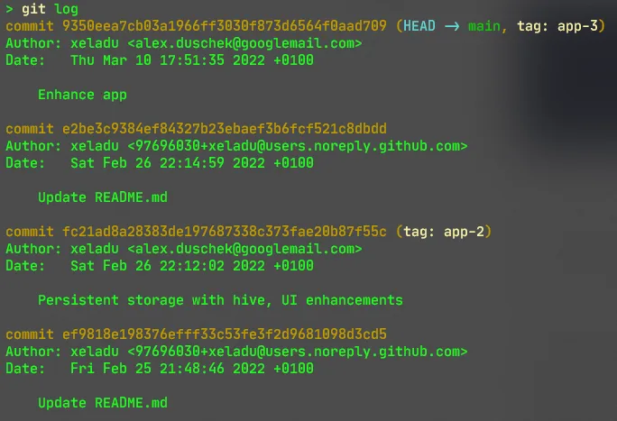 Git log with commit\u00a0ids