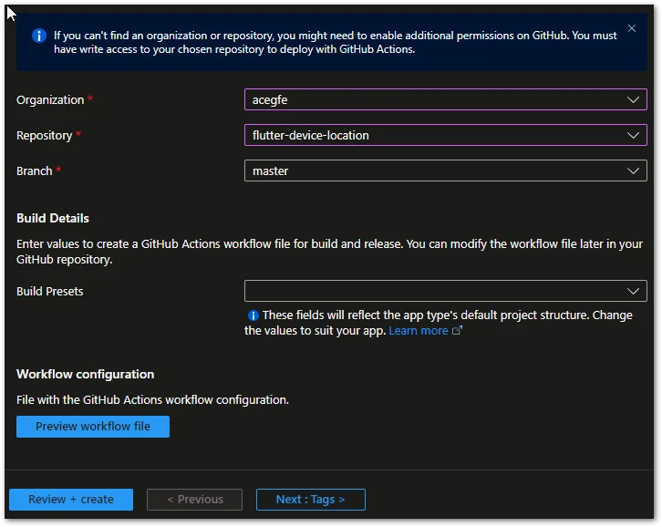 Connect to your code repository to deploy Flutter web apps on Microsoft Azure