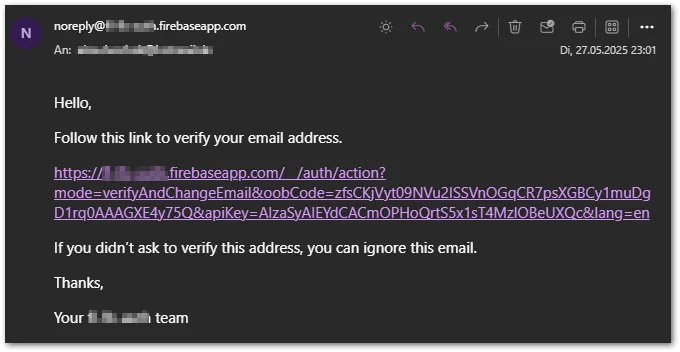 Confirmation email before a change. Click the link to confirm or ignore the email if you don&rsquo;t want a change.