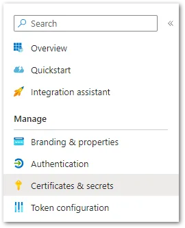 Open the Certificates & secrets menu to create client secret