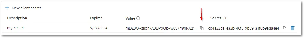 Copy the client secret after creation and store it in a text file\n