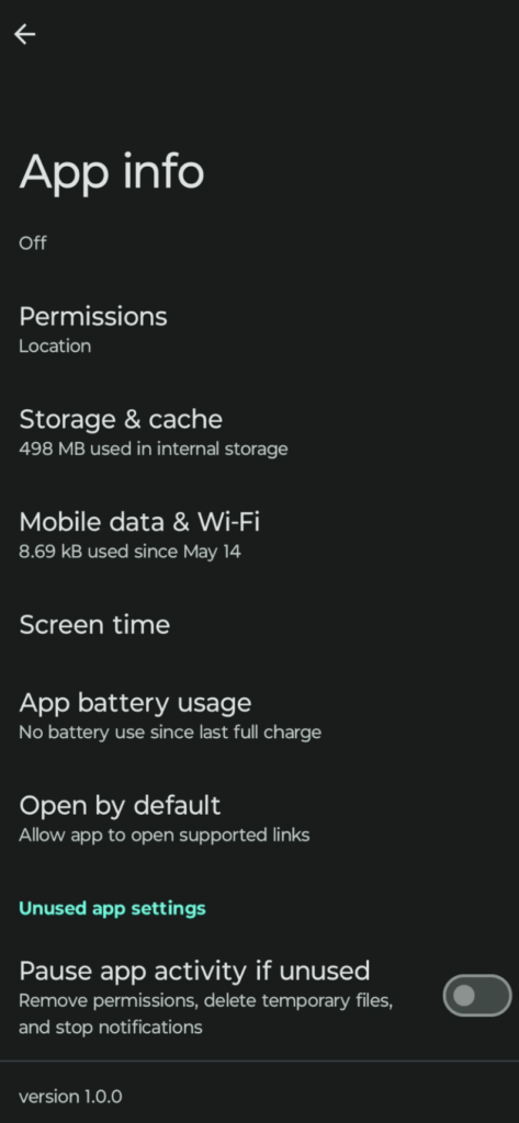 Screenshot of the Android app settings dialog