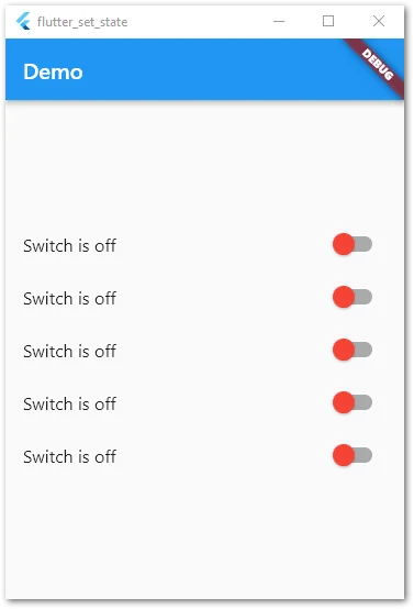 Flutter app with a visible debug banner in the upper right corner