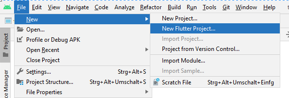 Create new Flutter project in Android Studio