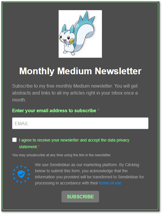 Screenshot of the newsletter subscription form of Sendinblue by author