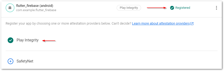 Screenshot of completed Play Integrity setup in Firebase by author