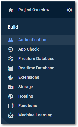 Auth menu screenshot in Firebase Console dashboard by author