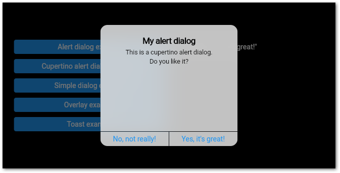 Flutter CupertinoAlertDialog example by author