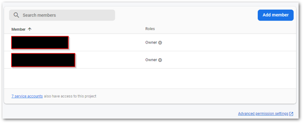 Firebase users and permissions dashboard screenshot by author