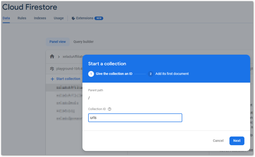 Create a new collection in Firebase Cloud Firestore