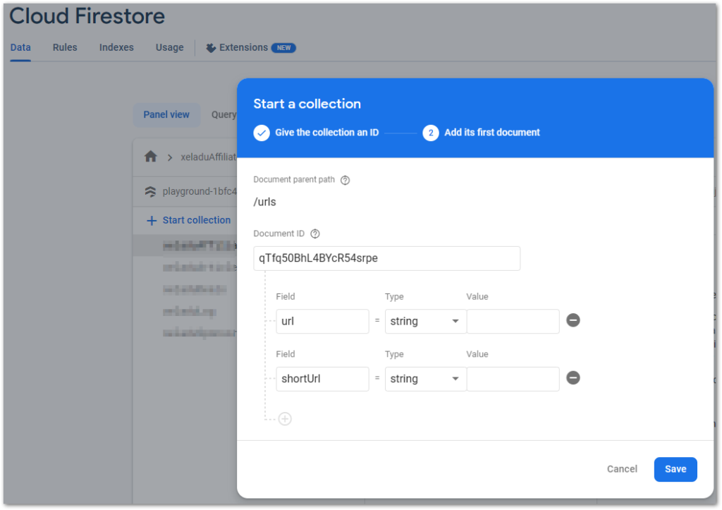 Create a new document in Firebase Cloud Firestore