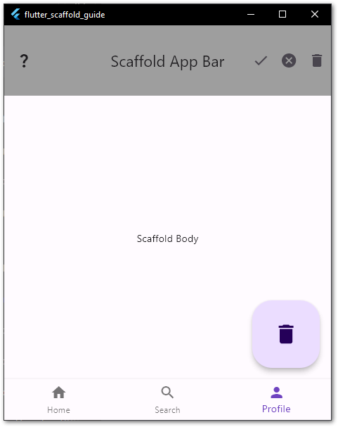 An example of a BottomNavigationBar in a Scaffold widget of a Flutter application
