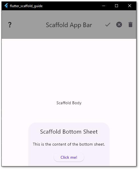 An example of a BottomSheet in a Scaffold widget of a Flutter application