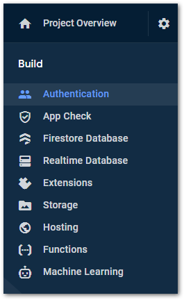 Firebase Authentication menu entry