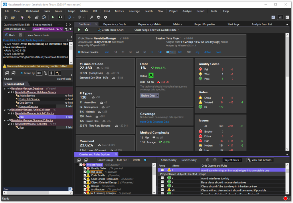 Screenshot of Visual.NDepend. It looks a lot like the NDepend integration in Visual Studio but feels faster.