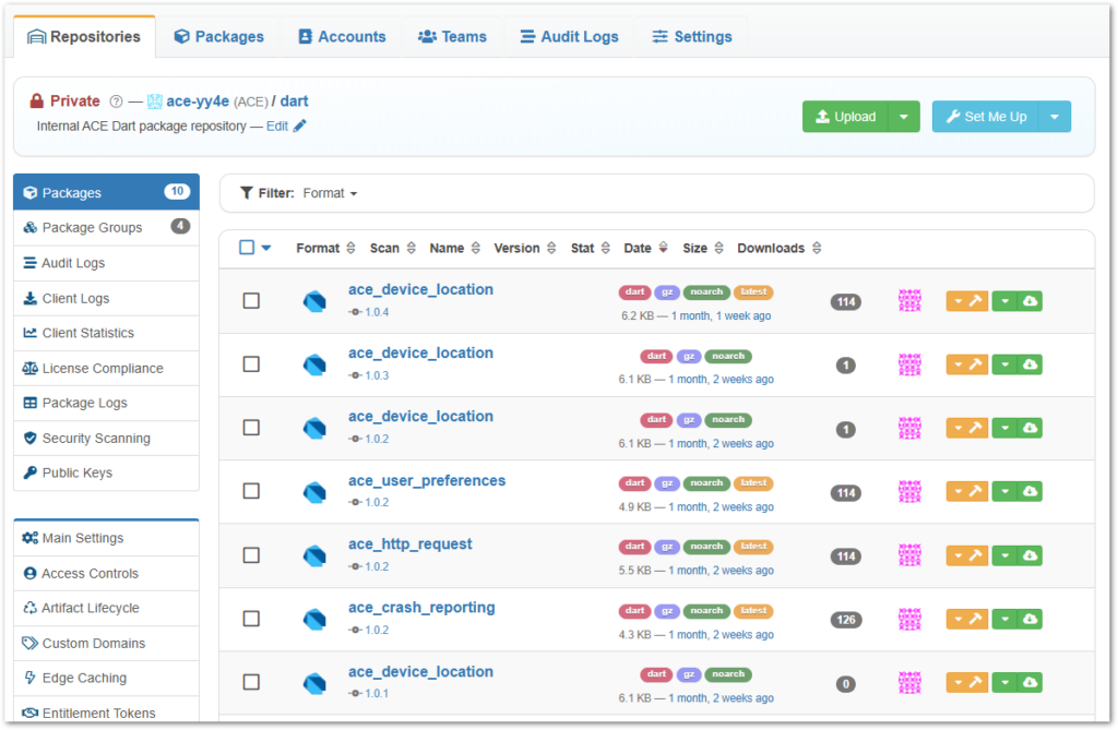 The Cloudsmith package repository main page