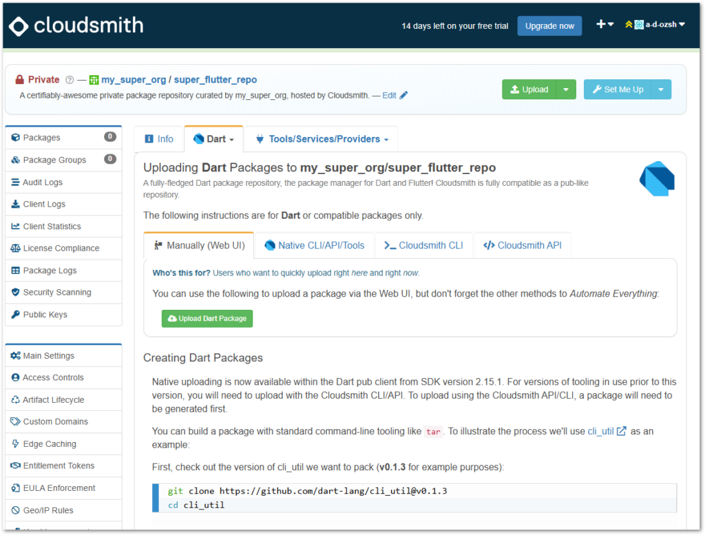 Cloudsmith instructions to upload packages