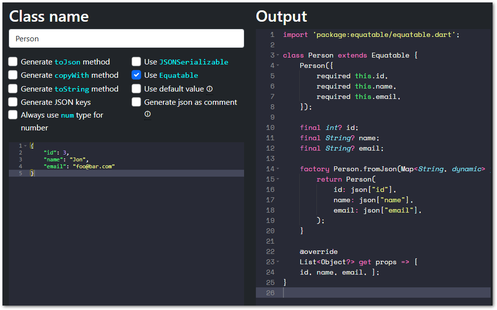 JSON to Dart object conversion with Dart Quicktype