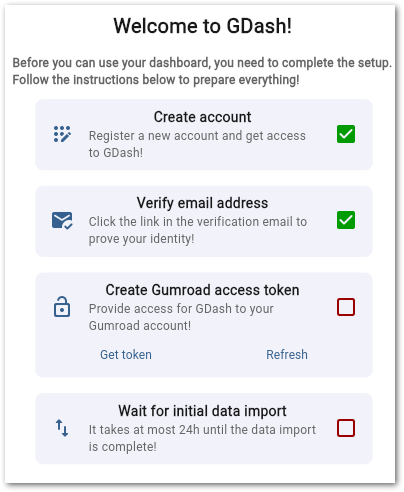 GDash setup steps after account creation