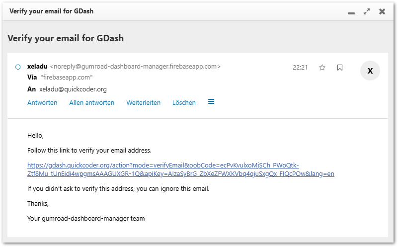 GDash email verification step