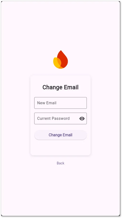Form to update the email address. The password is required in case the sign in was too long ago (roughly more than 5 minutes). In that case, a reauthentication is needed to change the email address.