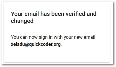 Confirmation that your email account has been verified and changed