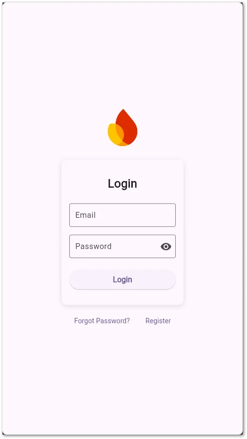 A simple login form with email and password fields. There are also links to the registration page and the forgot password page.
