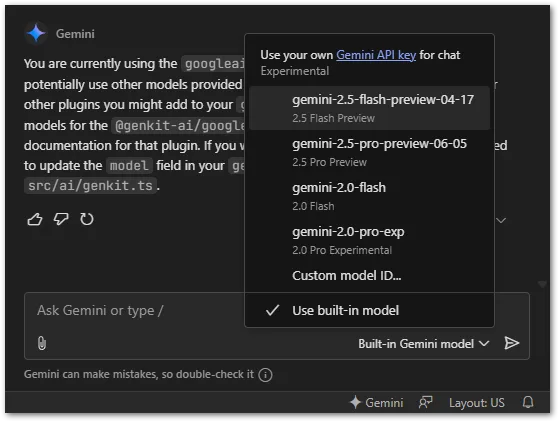 Firebase Studio LLM Selection Options