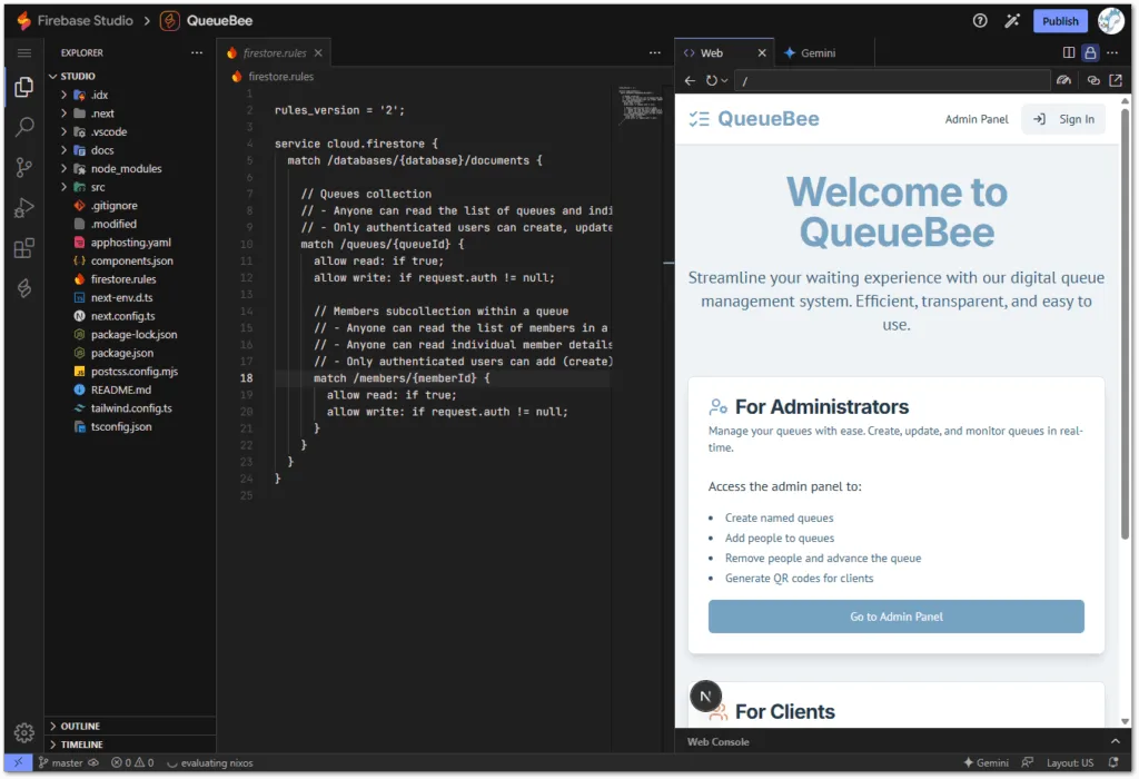 Firebase Studio Code View