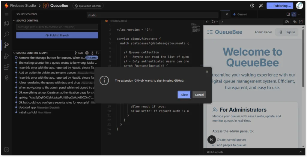 Firebase Studio GitHub Connection