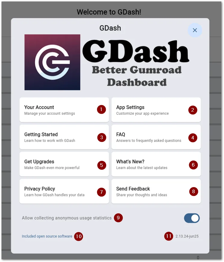 Menu with additional options in GDash