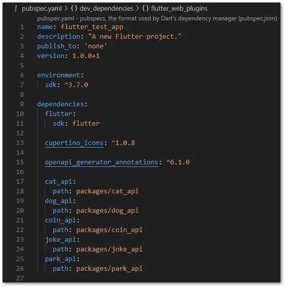 Example of how to import the created packages in a Flutter app