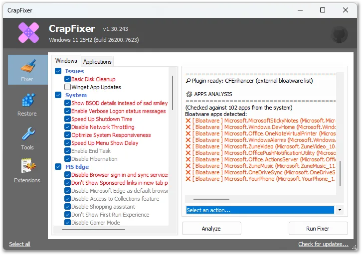 CrapFixer user interface